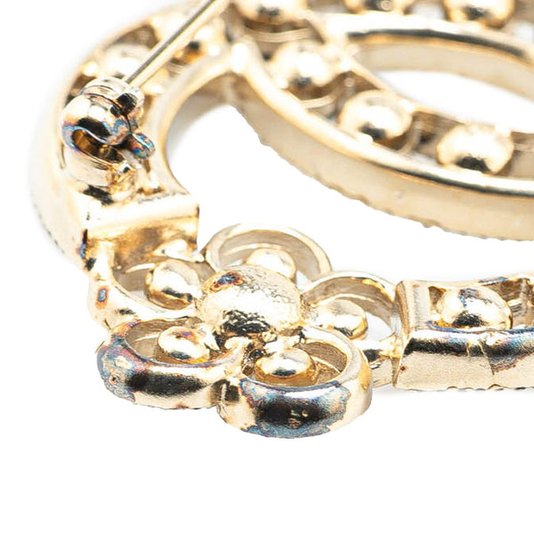 シャネル ココマーク 花 フラワー モチーフ ラインストーン ブローチ ゴールド ブラック メッキ フェイクパール レディース CHANEL 【中古】