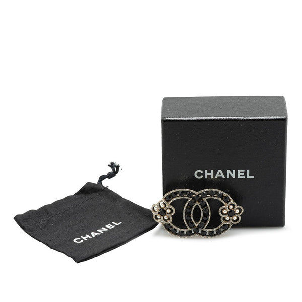 シャネル ココマーク 花 フラワー モチーフ ラインストーン ブローチ ゴールド ブラック メッキ フェイクパール レディース CHANEL 【中古】