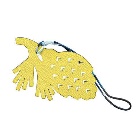 エルメス プティアッシュ 松ぼっくり チャーム バッグチャーム イエロー ブルー ヴォーエプソン トリヨンクレマンス シルク レディース HERMES 【中古】