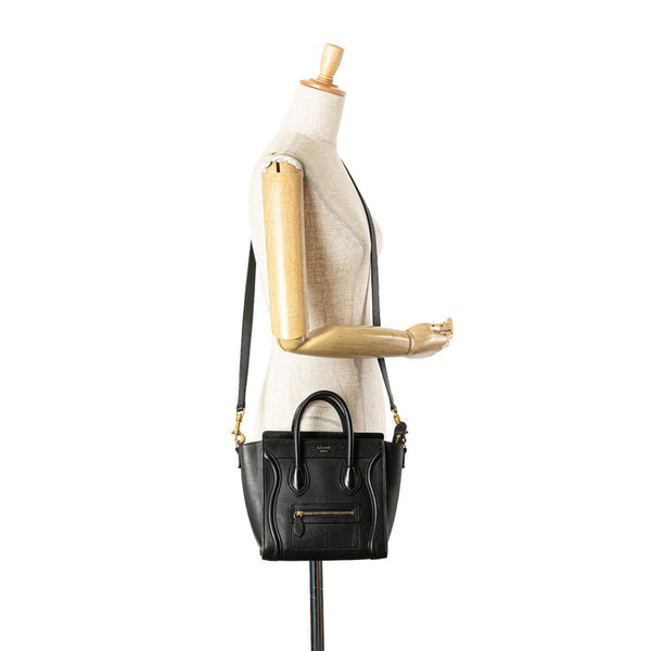 セリーヌ ラゲージ ナノショッパー ハンドバッグ ショルダーバッグ 2WAY ブラック レザー レディース CELINE 【中古】