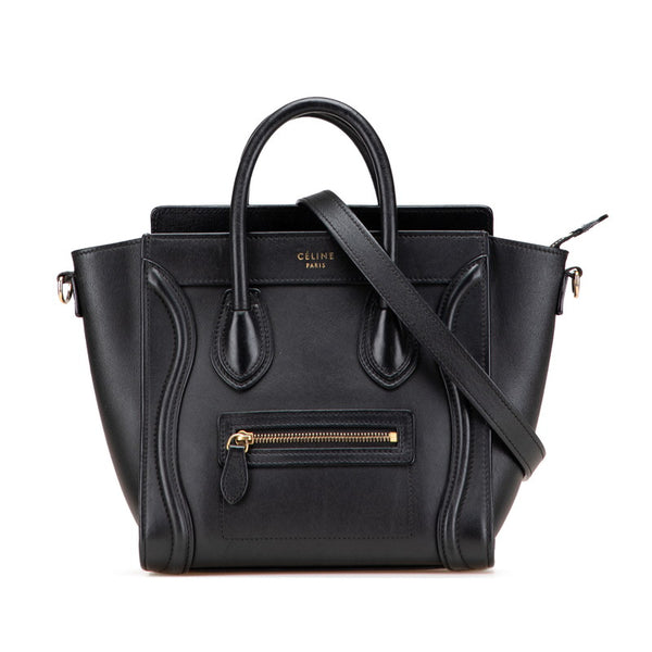 セリーヌ ラゲージ ナノショッパー ハンドバッグ ショルダーバッグ 2WAY ブラック レザー レディース CELINE 【中古】