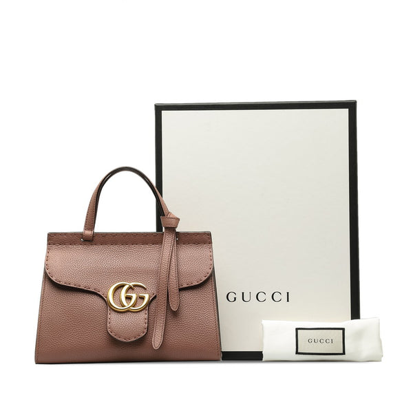 グッチ GGマーモント トップハンドルバッグ ハンドバッグ 442622 ピンクベージュ レザー レディース GUCCI 【中古】