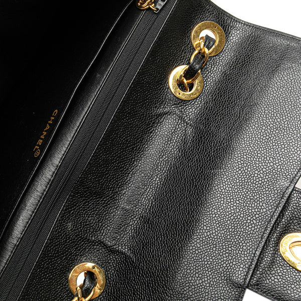 シャネル マドモアゼル ココマーク チェーン ショルダーバッグ ハンドバッグ ブラック キャビアスキン レディース CHANEL 【中古】