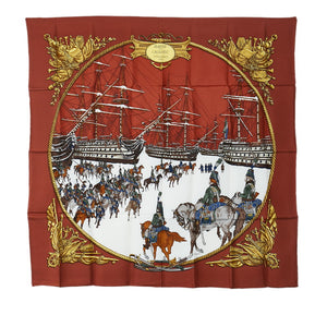 エルメス カレ90 MARINE ET CAVALERIE 海と騎兵隊 スカーフ ブラウン マルチカラー シルク レディース HERMES 【中古】