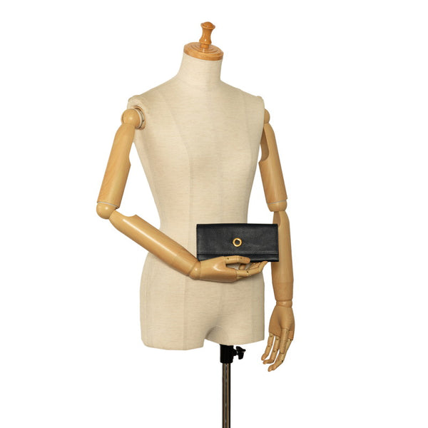 セリーヌ サークル ロゴ 長財布 ブラック レザー レディース CELINE 【中古】