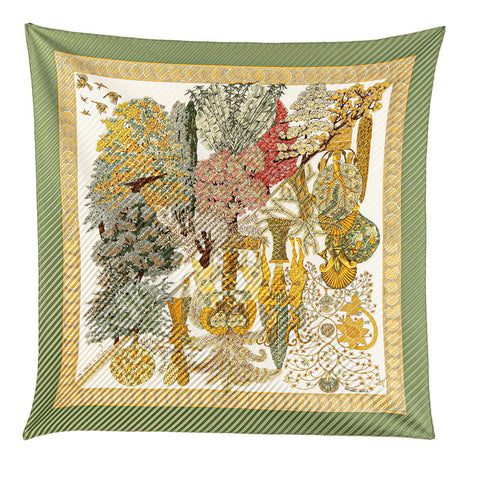 エルメス ツイリー LES LEJENDES DE L'ARBRE 木の伝説 兆候 ライオン スカーフ グリーン マルチカラー シルク レディース HERMES 【中古】