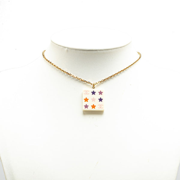 シャネル ココマーク スクエア スター 星 ネックレス ホワイト ゴールド プラスチック メッキ レディース CHANEL 【中古】