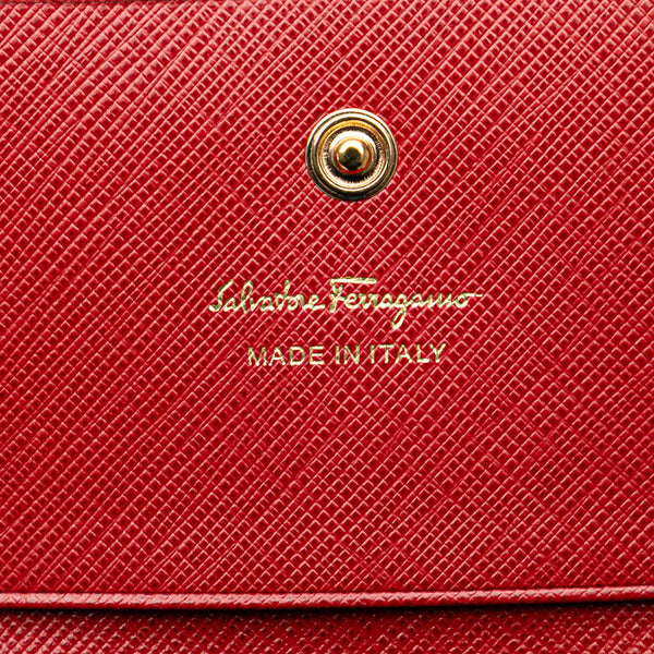 サルヴァトーレフェラガモ サルバトーレ カードケース 名刺入れ レッド ゴールド レザー レディース Salvatore Ferragamo 【中古】