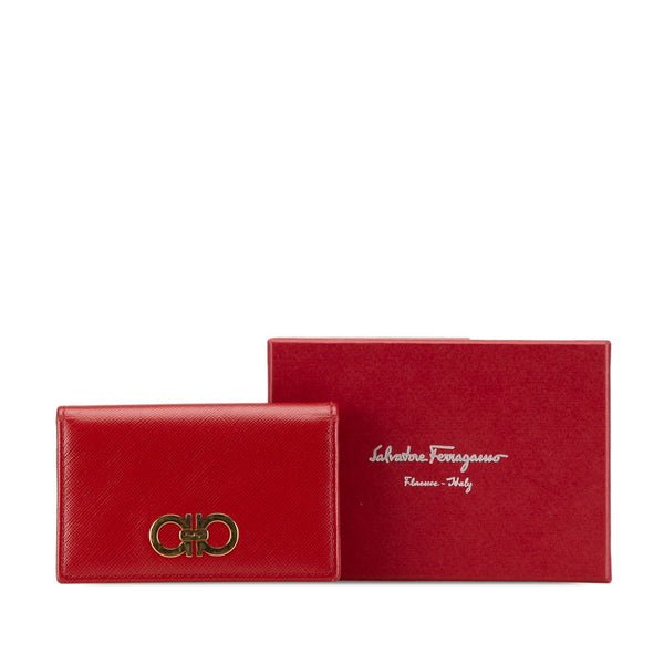 サルヴァトーレフェラガモ サルバトーレ カードケース 名刺入れ レッド ゴールド レザー レディース Salvatore Ferragamo 【中古】