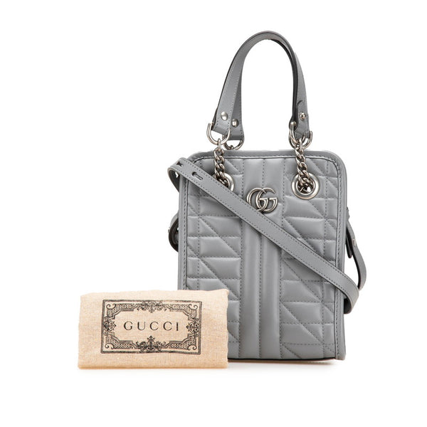 グッチ GGマーモント キルティング ミニ ハンドバッグ ショルダーバッグ 2WAY 696123 グレー レザー レディース GUCCI 【中古】