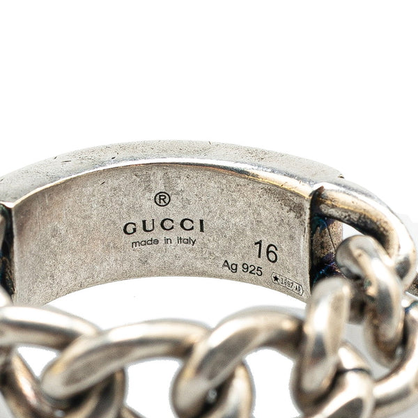 グッチ ロゴ チェーン リング 指輪 #16 SV925 シルバー レディース GUCCI 【中古】