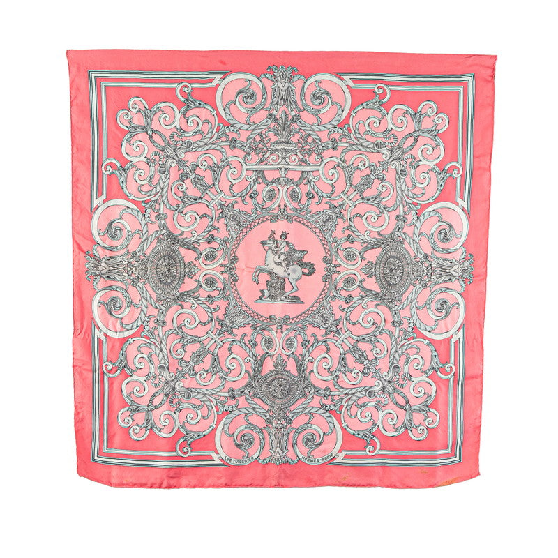 エルメス カレ90 LES TUILERIES チュルリー公園 スカーフ ピンク グレー シルク レディース HERMES 【中古】