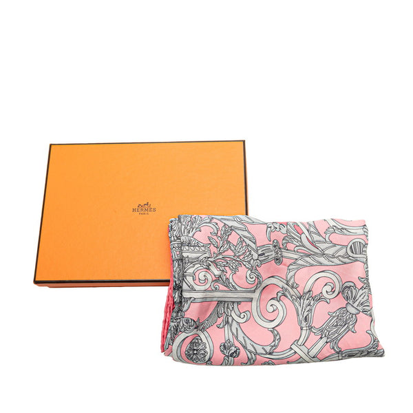 エルメス カレ90 LES TUILERIES チュルリー公園 スカーフ ピンク グレー シルク レディース HERMES 【中古】