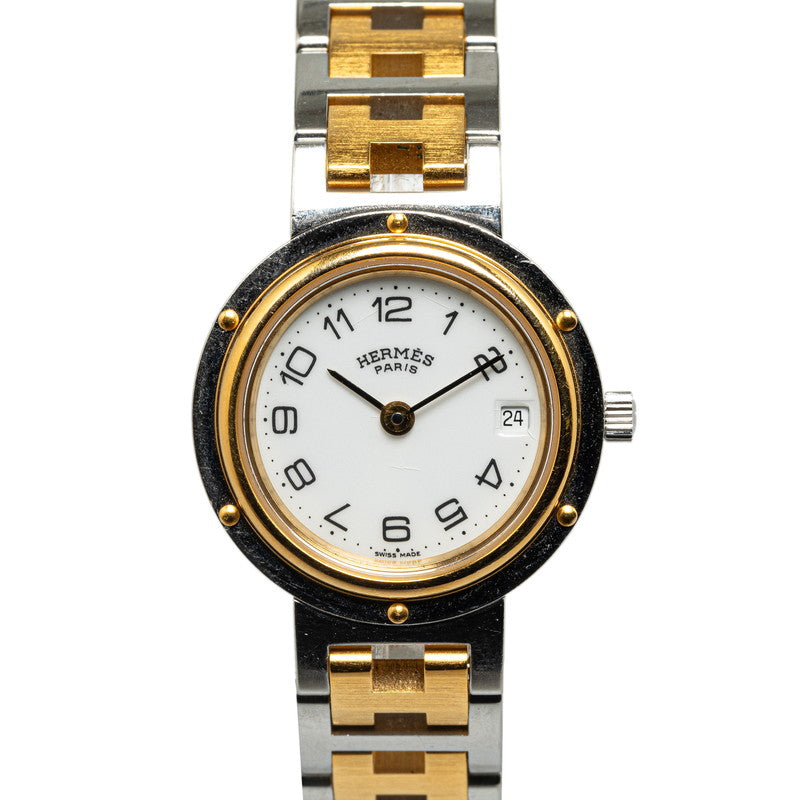 エルメス 腕時計 クオーツ ホワイト文字盤 ステンレススチール メッキ レディース HERMES 【中古】