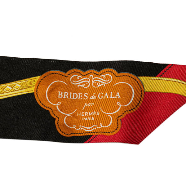 エルメス ツイリー Brides de Gala Applique Pique ブリッドドゥガラ アップリケピケ スカーフ ブラック マルチカラー シルク レディース HERMES 【中古】