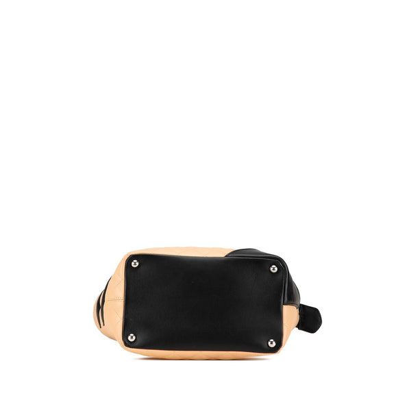 シャネル カンボンライン ハンドバッグ トートバッグ ベージュ ブラック ラムスキン レディース CHANEL 【中古】