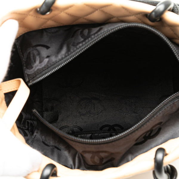 シャネル カンボンライン ハンドバッグ トートバッグ ベージュ ブラック ラムスキン レディース CHANEL 【中古】