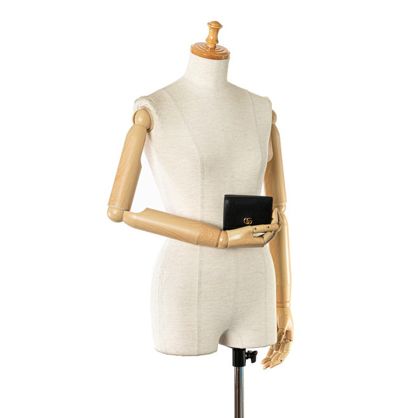 グッチ GGマーモント ダブルG 三つ折り財布 コンパクトウォレット   474746 ブラック レザー レディース GUCCI 【中古】