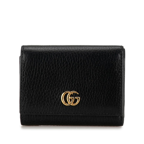 グッチ GGマーモント ダブルG 三つ折り財布 コンパクトウォレット   474746 ブラック レザー レディース GUCCI 【中古】