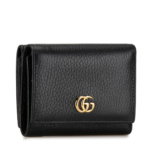 グッチ GGマーモント ダブルG 三つ折り財布 コンパクトウォレット   474746 ブラック レザー レディース GUCCI 【中古】