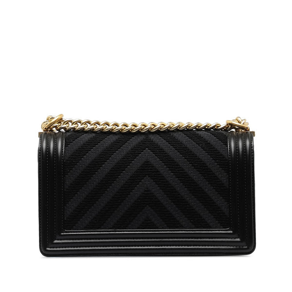 シャネル Vステッチ ボーイシャネル ココマーク チェーン ショルダーバッグ ブラック ゴールド キャンバス ラムスキン レディース CHANEL 【中古】