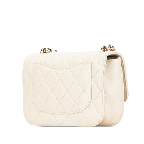 シャネル マトラッセ ココマーク スタッズ チェーン ショルダーバッグ ホワイト キャビアスキン レディース CHANEL 【中古】