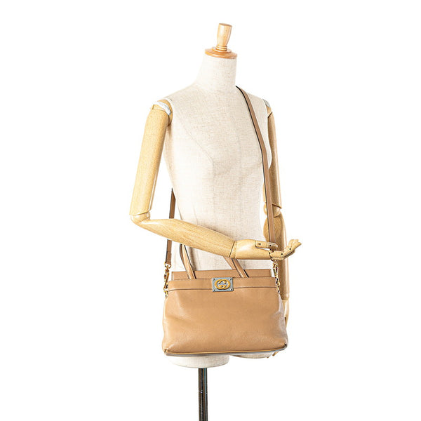 グッチ インターロッキングG ハンドバッグ ショルダーバッグ 2WAY 631663 ベージュ レザー レディース GUCCI 【中古】