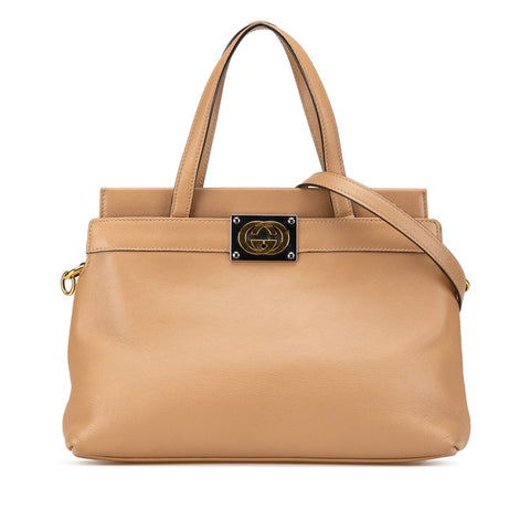 グッチ インターロッキングG ハンドバッグ ショルダーバッグ 2WAY 631663 ベージュ レザー レディース GUCCI 【中古】