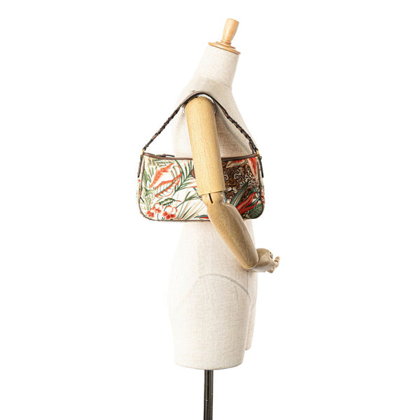 サルヴァトーレフェラガモ ガンチーニ ヒョウ ボタニカル ハンドバッグ AU-21 D152 ホワイト マルチカラー ナイロン レザー レディース Salvatore Ferragamo 【中古】