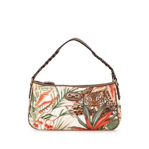 サルヴァトーレフェラガモ ガンチーニ ヒョウ ボタニカル ハンドバッグ AU-21 D152 ホワイト マルチカラー ナイロン レザー レディース Salvatore Ferragamo 【中古】