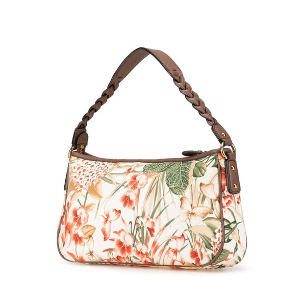 サルヴァトーレフェラガモ ガンチーニ ヒョウ ボタニカル ハンドバッグ AU-21 D152 ホワイト マルチカラー ナイロン レザー レディース Salvatore Ferragamo 【中古】