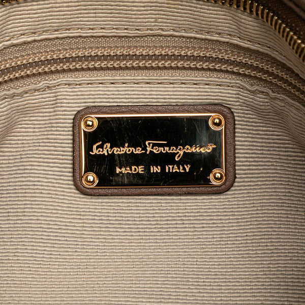 サルヴァトーレフェラガモ ガンチーニ ヒョウ ボタニカル ハンドバッグ AU-21 D152 ホワイト マルチカラー ナイロン レザー レディース Salvatore Ferragamo 【中古】