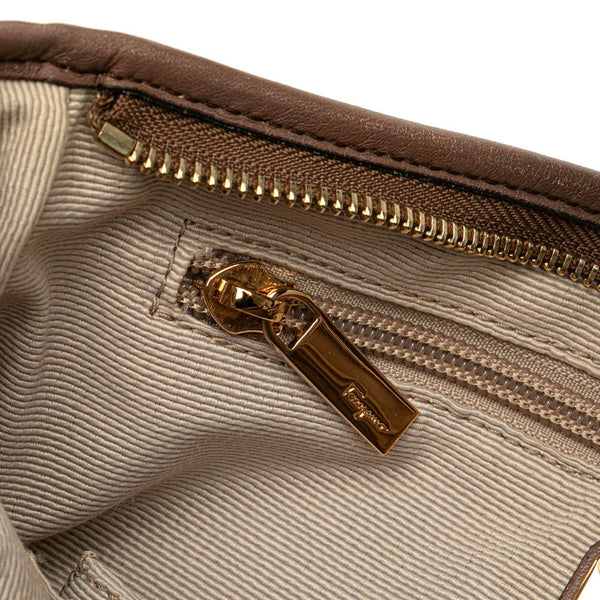 サルヴァトーレフェラガモ ガンチーニ ヒョウ ボタニカル ハンドバッグ AU-21 D152 ホワイト マルチカラー ナイロン レザー レディース Salvatore Ferragamo 【中古】