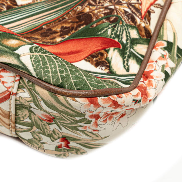 サルヴァトーレフェラガモ ガンチーニ ヒョウ ボタニカル ハンドバッグ AU-21 D152 ホワイト マルチカラー ナイロン レザー レディース Salvatore Ferragamo 【中古】