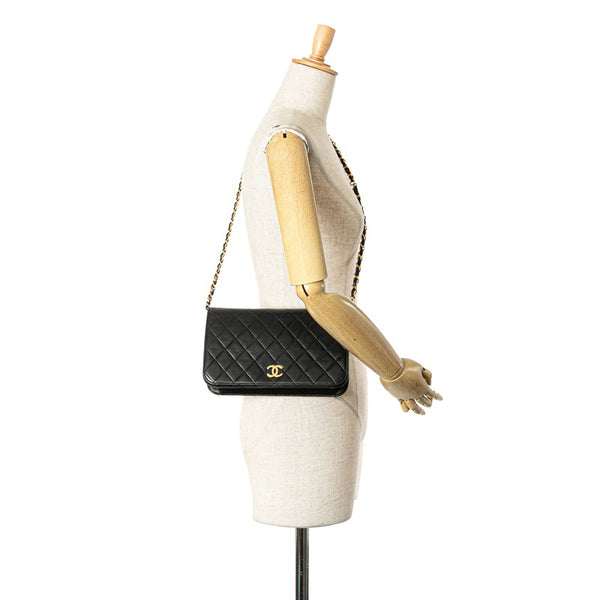 シャネル マトラッセ ココマーク チェーン ショルダーバッグ ブラック ラムスキン レディース CHANEL 【中古】
