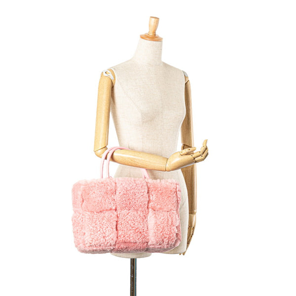 ボッテガヴェネタ マキシイントレチャート アルコ ハンドバッグ ピンク ムートン レザー レディース BOTTEGAVENETA 【中古】