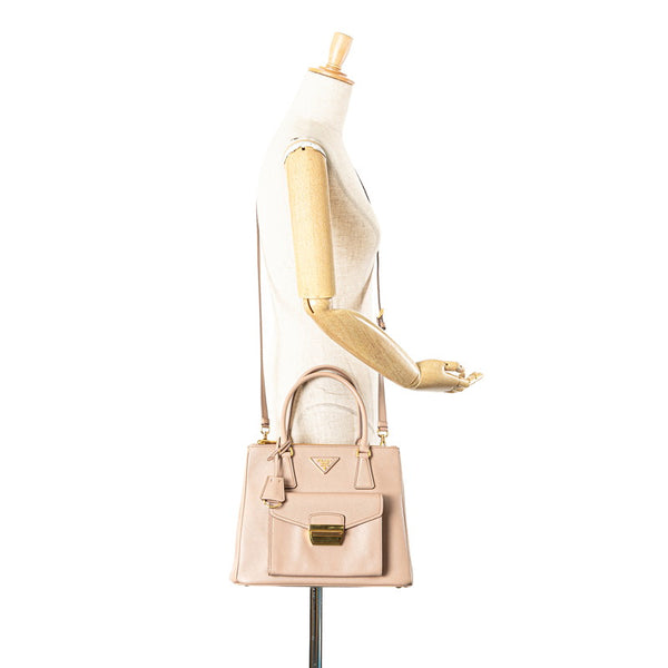 プラダ 三角ロゴプレート サフィアーノラックス ハンドバッグ ショルダーバッグ 2WAY 1BA256 ベージュ レザー レディース PRADA 【中古】