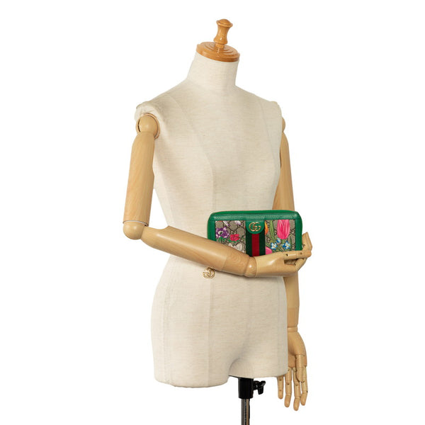 グッチ GGスプリーム GGフローラ オフィディア LIMITED EDITION ラウンドファスナー 長財布 523154 グリーン マルチカラー PVC レザー レディース GUCCI 【中古】