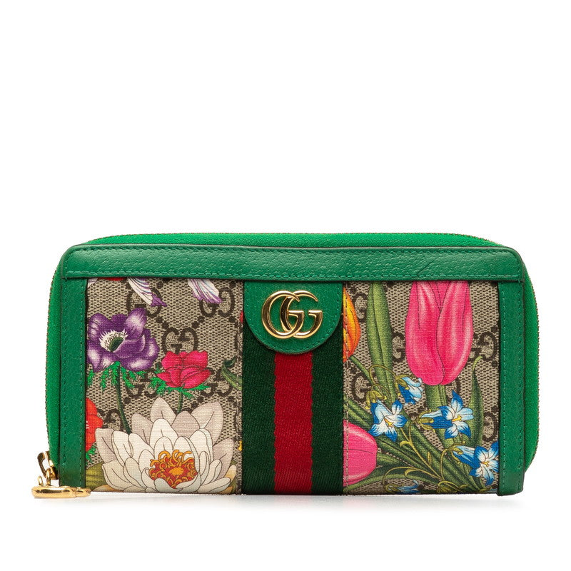 グッチ GGスプリーム GGフローラ オフィディア LIMITED EDITION ラウンドファスナー 長財布 523154 グリーン マルチカラー PVC レザー レディース GUCCI 【中古】