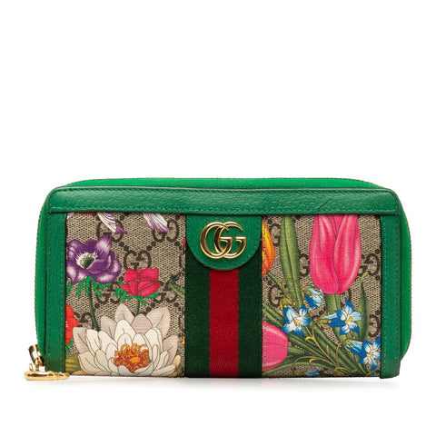 グッチ GGスプリーム GGフローラ オフィディア LIMITED EDITION ラウンドファスナー 長財布 523154 グリーン マルチカラー PVC レザー レディース GUCCI 【中古】
