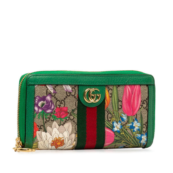 グッチ GGスプリーム GGフローラ オフィディア LIMITED EDITION ラウンドファスナー 長財布 523154 グリーン マルチカラー PVC レザー レディース GUCCI 【中古】