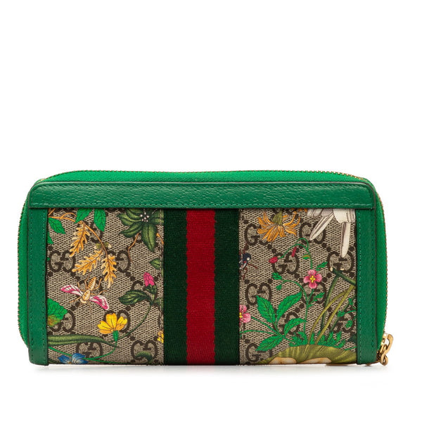 グッチ GGスプリーム GGフローラ オフィディア LIMITED EDITION ラウンドファスナー 長財布 523154 グリーン マルチカラー PVC レザー レディース GUCCI 【中古】