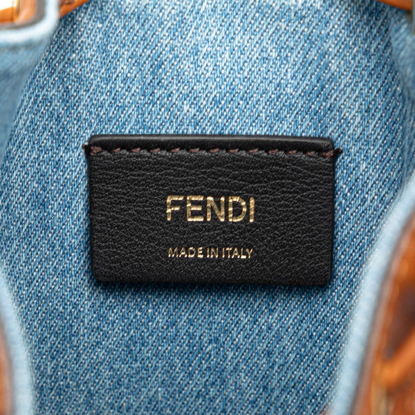 フェンディ ズッカ ミニ モントレゾール ハンドバッグ ショルダーバッグ 2WAY 8BS010 ライトブルー ブラウン デニム レザー レディース FENDI 【中古】