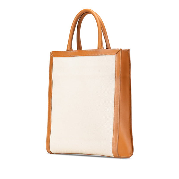 セリーヌ バーティカルカバ スモール トートバッグ ショルダーバッグ 2WAY ホワイト ブラウン キャンバス レザー レディース CELINE 【中古】