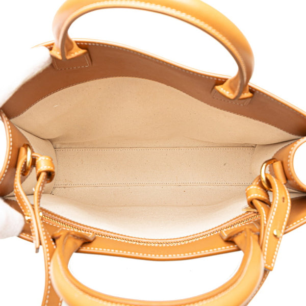 セリーヌ バーティカルカバ スモール トートバッグ ショルダーバッグ 2WAY ホワイト ブラウン キャンバス レザー レディース CELINE 【中古】