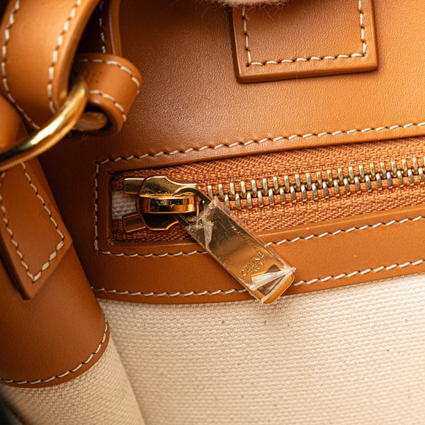 セリーヌ バーティカルカバ スモール トートバッグ ショルダーバッグ 2WAY ホワイト ブラウン キャンバス レザー レディース CELINE 【中古】