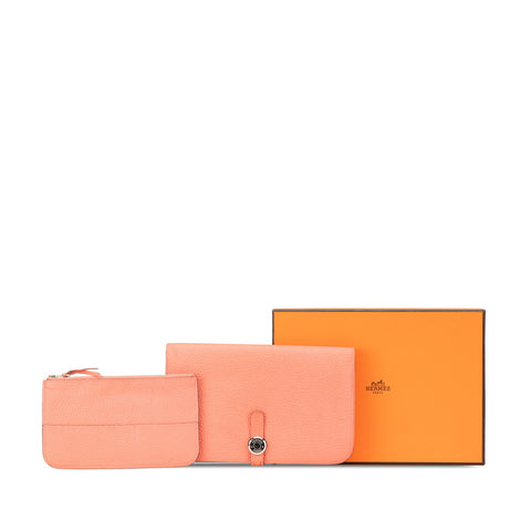 エルメス ドゴンデュオ 長財布 ローズキャンディ サーモンピンク トゴ レディース HERMES 【中古】
