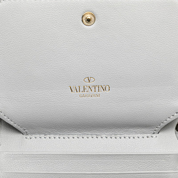 ヴァレンティノ ロックスタッズ ラウンドファスナー 二つ折り財布 グレー レザー レディース VALENTINO 【中古】