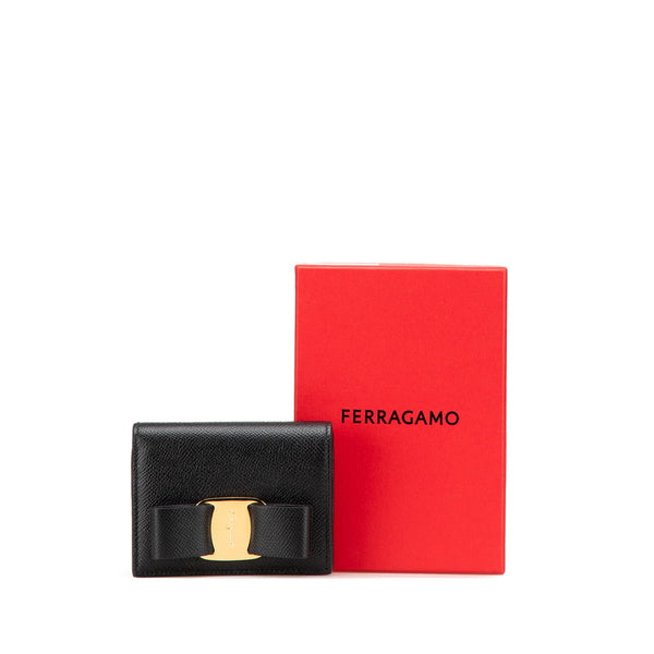 サルヴァトーレフェラガモ ヴァラ リボン 二つ折り財布 22D515 ブラック レザー レディース Salvatore Ferragamo 【中古】