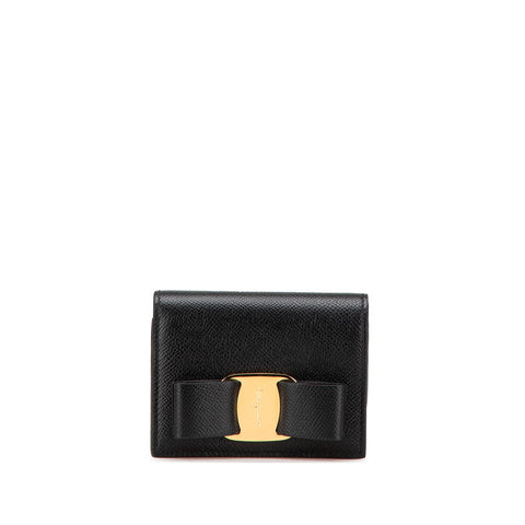 サルヴァトーレフェラガモ ヴァラ リボン 二つ折り財布 22D515 ブラック レザー レディース Salvatore Ferragamo 【中古】